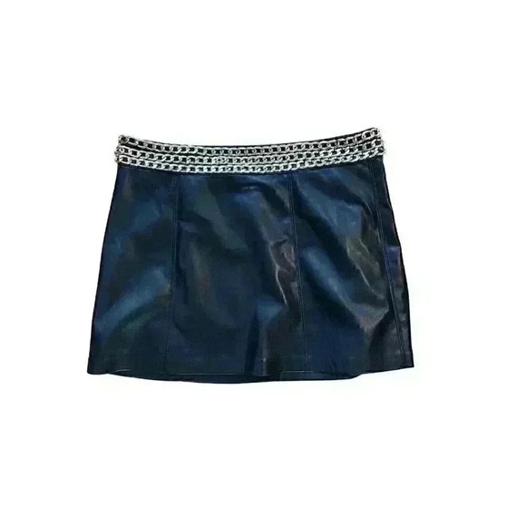 NEW Alice + Olivia Rizo Faux Vegan Black Leather Mini Skirt Size 14 - Picture 5 of 11